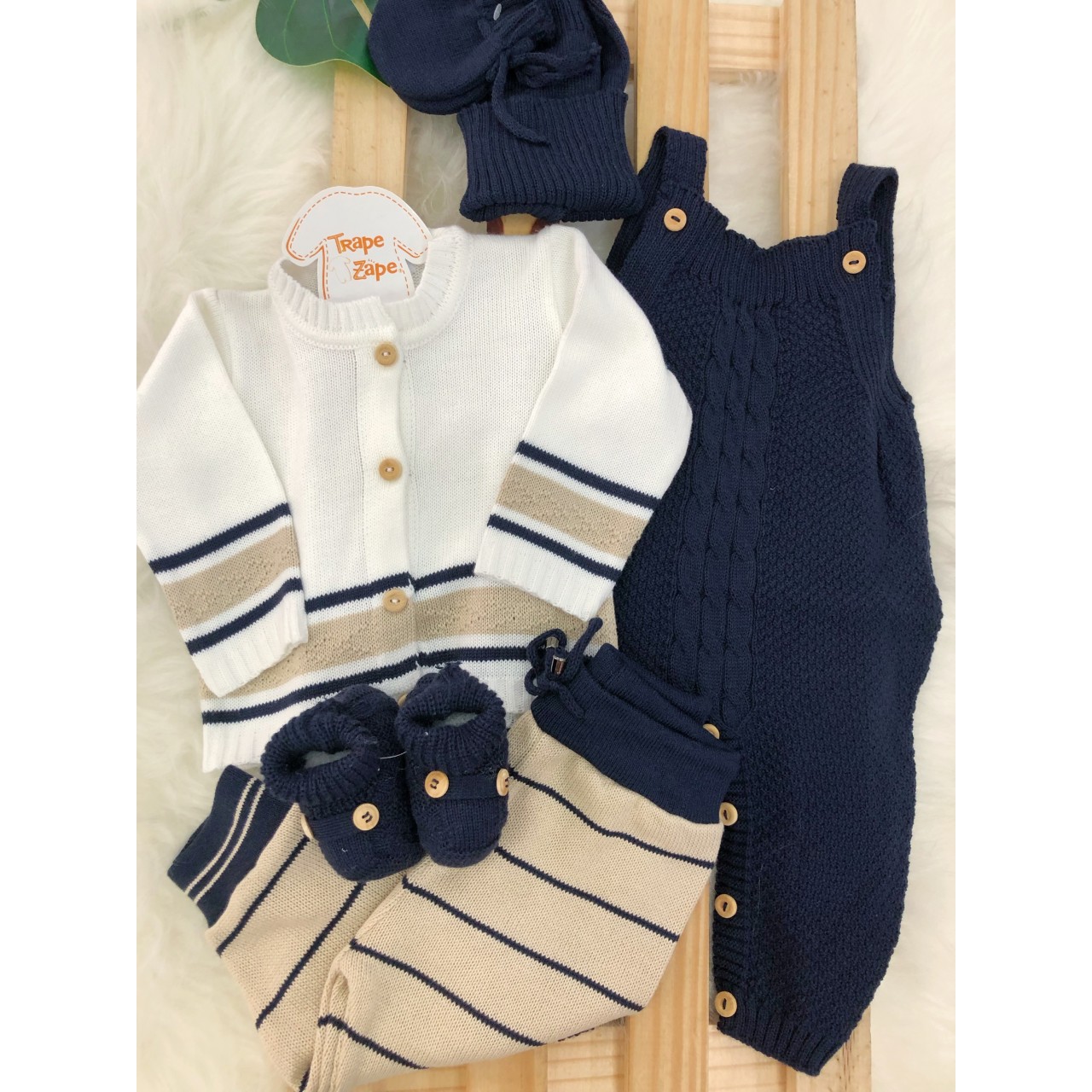   Kit algodão doce- Azul marinho e bege